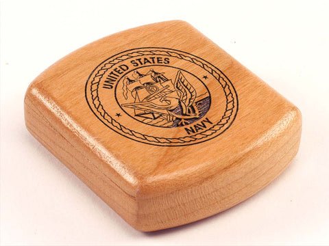 Top View of a 2" Flat Wide Cherry with laser engraved image of Navy Seal