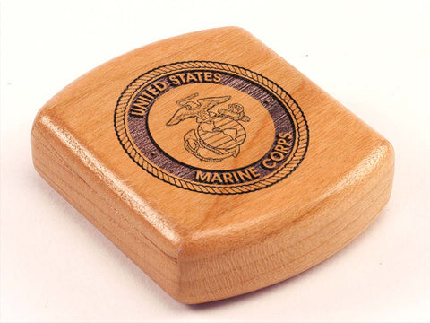 Top View of a 2" Flat Wide Cherry with laser engraved image of Marine Corps Seal