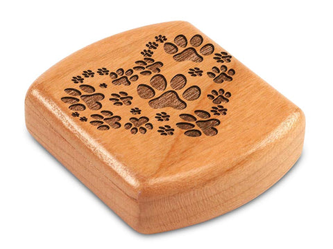 Top View of a 2" Flat Wide Cherry with laser engraved image of Paw Print Heart