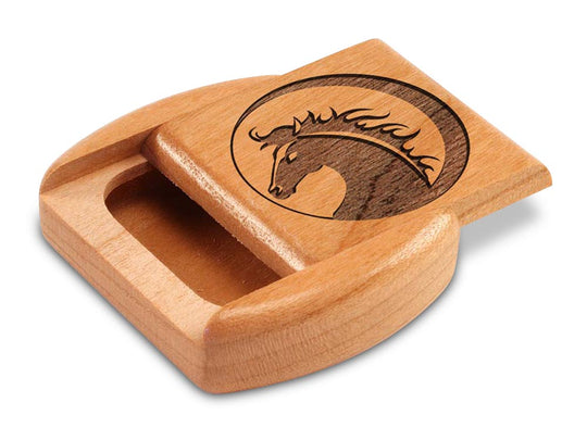 Opened View of a 2" Flat Wide Cherry with laser engraved image of Horse Head