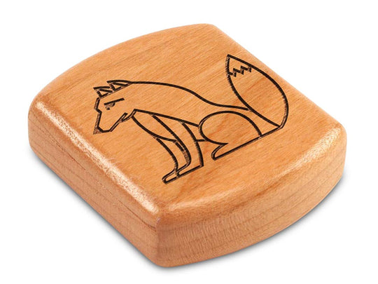 Top View of a 2" Flat Wide Cherry with laser engraved image of Wolf