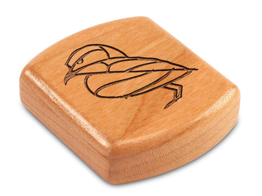 Top View of a 2" Flat Wide Cherry with laser engraved image of Bird