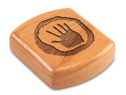 Top View of a 2" Flat Wide Cherry with laser engraved image of Petroglyph Hand