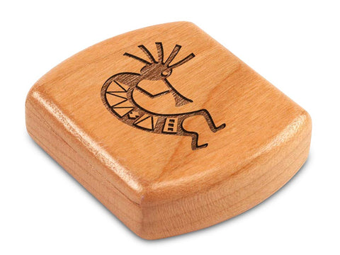 Top View of a 2" Flat Wide Cherry with laser engraved image of Kokopelli