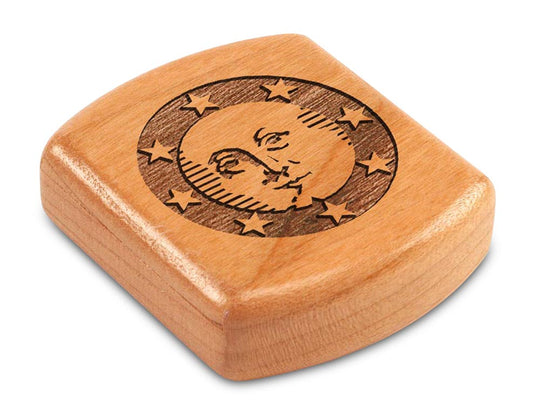 Top View of a 2" Flat Wide Cherry with laser engraved image of Starry Moon
