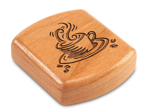 Top View of a 2" Flat Wide Cherry with laser engraved image of Java