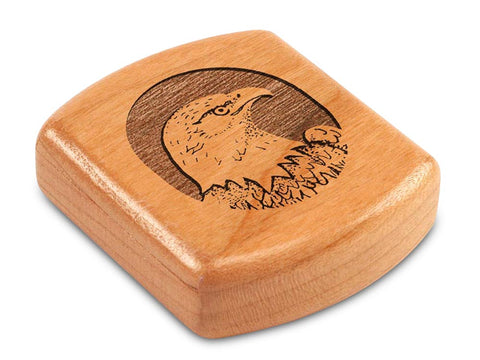 Top View of a 2" Flat Wide Cherry with laser engraved image of Eagle Head Circle