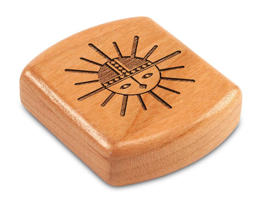 Top View of a 2" Flat Wide Cherry with laser engraved image of Native Sun