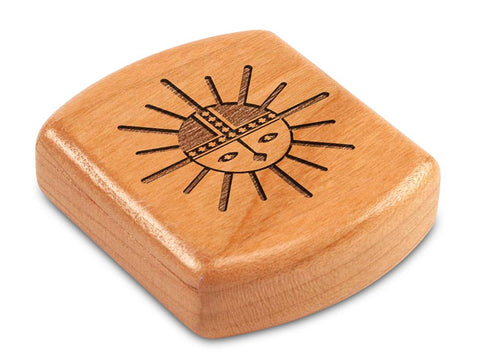 Top View of a 2" Flat Wide Cherry with laser engraved image of Native Sun