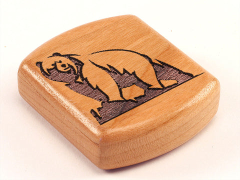 Top View of a 2" Flat Wide Cherry with laser engraved image of Bear Climbing
