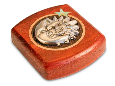 Top View of a 2" Flat Wide Padauk with inlay pattern of Sun and Moon Silverscape of a 2" Flat Wide Padauk - Sun and Moon Silverscape