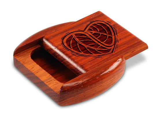 Opened View of a 2" Flat Wide Padauk with laser engraved image of Heart Leaves