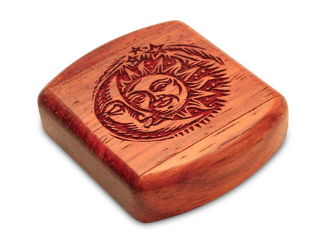 Top View of a 2" Flat Wide Padauk with laser engraved image of Sun/Moon
