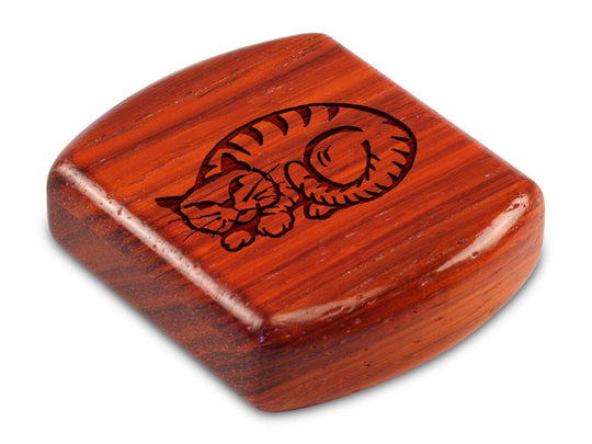 Top View of a 2" Flat Wide Padauk with laser engraved image of Folk Cat