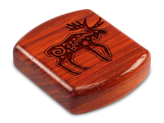 Top View of a 2" Flat Wide Padauk with laser engraved image of Primitive Moose