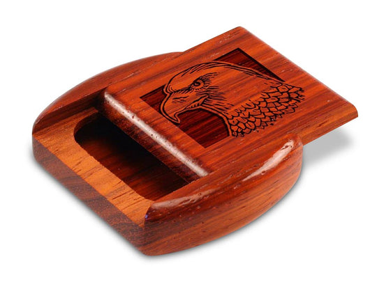 Opened View of a 2" Flat Wide Padauk with laser engraved image of Eagle Head