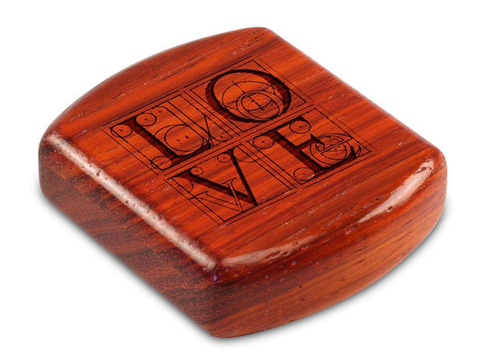 Top View of a 2" Flat Wide Padauk with laser engraved image of Da Vinci Love