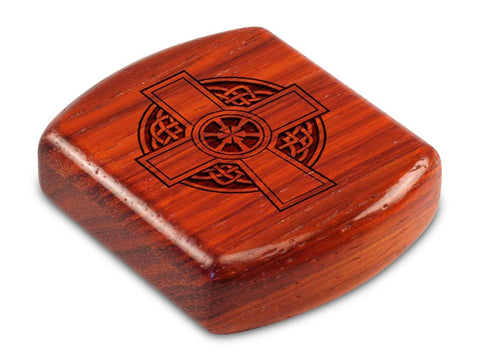 Top View of a 2" Flat Wide Padauk with laser engraved image of Celtic Cross Circle