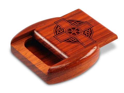 Top View of a 2" Flat Wide Padauk with laser engraved image of Celtic Cross Circle