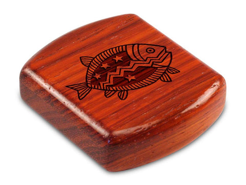 Top View of a 2" Flat Wide Padauk with laser engraved image of Primitive Fish