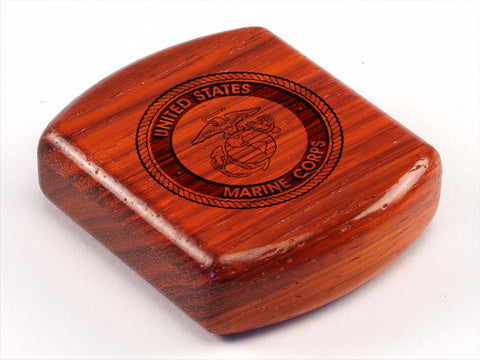 Top View of a 2" Flat Wide Padauk with laser engraved image of Marine Corps Seal
