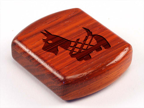 Top View of a 2" Flat Wide Padauk with laser engraved image of Scottie Dog