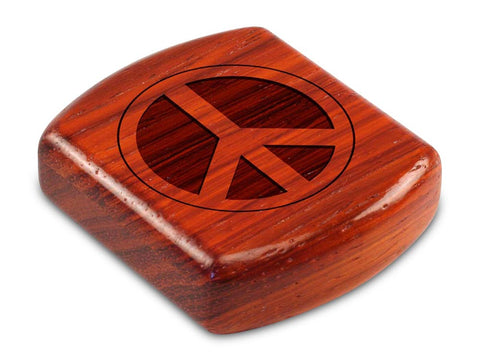 Top View of a 2" Flat Wide Padauk with laser engraved image of Peace Sign