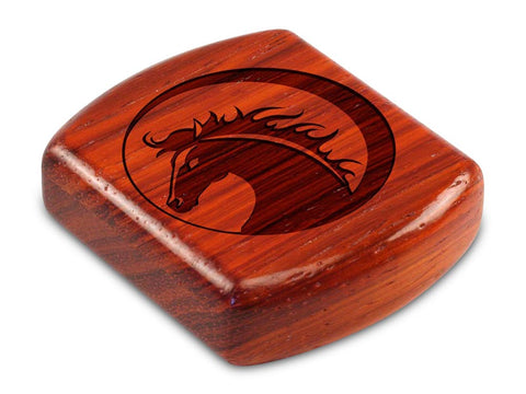Top View of a 2" Flat Wide Padauk with laser engraved image of Horse Head