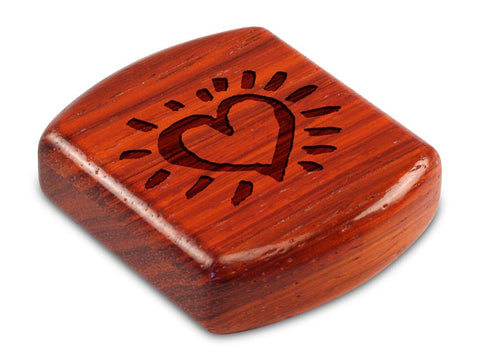 Top View of a 2" Flat Wide Padauk with laser engraved image of Heart Glow