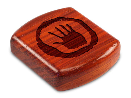 Top View of a 2" Flat Wide Padauk with laser engraved image of Petroglyph Hand