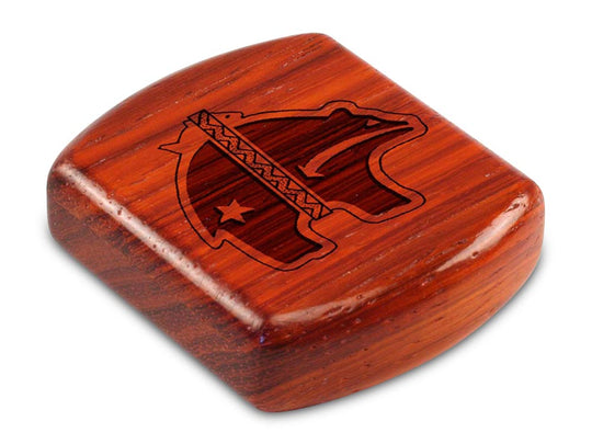 Top View of a 2" Flat Wide Padauk with laser engraved image of Heartline Bear, Fancy