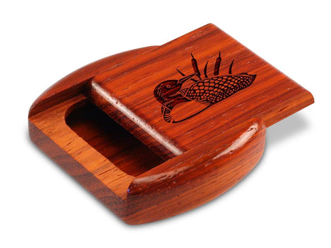 Top View of a 2" Flat Wide Padauk with laser engraved image of Loon
