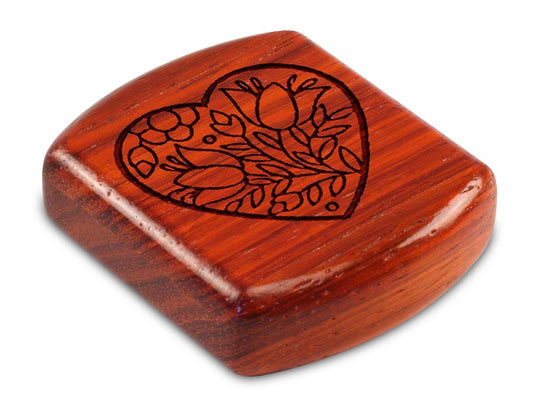 Top View of a 2" Flat Wide Padauk with laser engraved image of Floral Heart