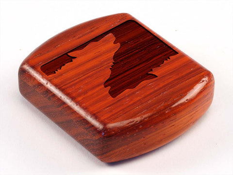 Top View of a 2" Flat Wide Padauk with laser engraved image of Yin Yang Wolves