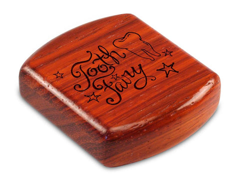 Top View of a 2" Flat Wide Padauk with laser engraved image of Tooth Fairy