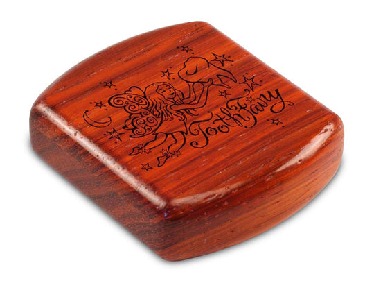 Top View of a 2" Flat Wide Padauk with laser engraved image of Tooth Fairy II