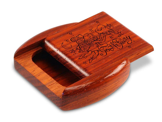 Opened View of a 2" Flat Wide Padauk with laser engraved image of Tooth Fairy II