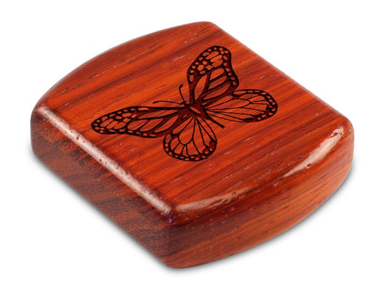 Top View of a 2" Flat Wide Padauk with laser engraved image of Butterfly