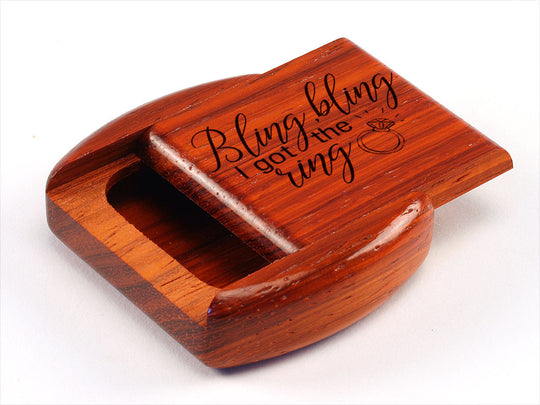 Opened View of a 2" Flat Wide Padauk with laser engraved image of Bling Bling I Got the Ring
