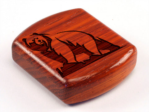 Top View of a 2" Flat Wide Padauk with laser engraved image of Bear Climbing