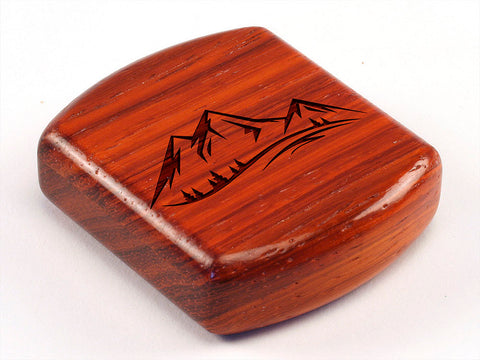 Top View of a 2" Flat Wide Padauk with laser engraved image of Mountains