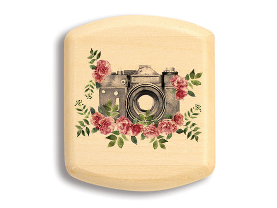 Top View of a 2" Flat Wide Aspen with color printed image of Floral Camera