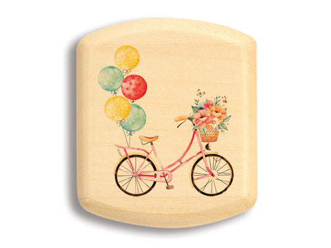 Top View of a 2" Flat Wide Aspen with color printed image of Bike with Balloons and Flowers
