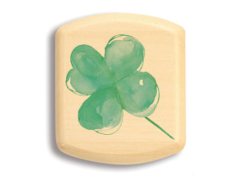 Top View of a 2" Flat Wide Aspen with color printed image of Four Leaf Clover