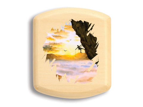 Top View of a 2" Flat Wide Aspen with color printed image of Mountaineering