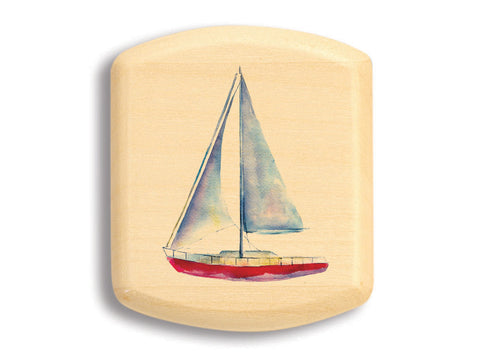 Top View of a 2" Flat Wide Aspen with color printed image of Sailboat Water Color