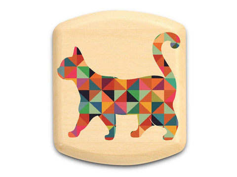 Top View of a 2" Flat Wide Aspen with color printed image of Patterned Cat