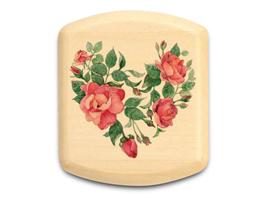 Top View of a 2" Flat Wide Aspen with color printed image of Rose Heart