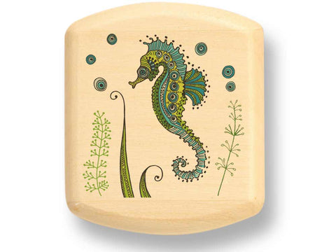 Top View of a 2" Flat Wide Aspen with color printed image of Seahorse