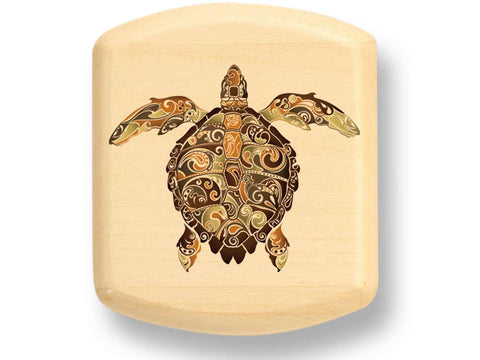 Top View of a 2" Flat Wide Aspen with color printed image of Tribal Turtle